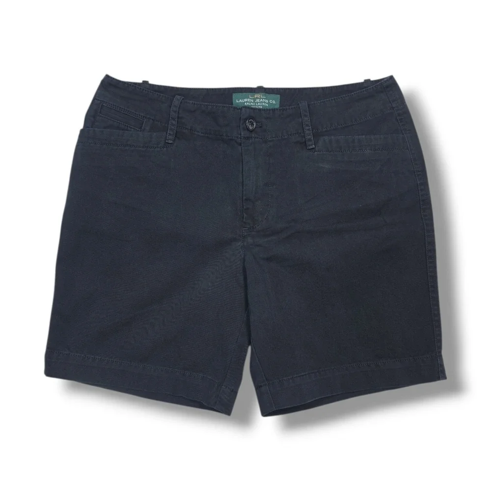 LRL Lauren‎ Ralph Lauren Chino Solid Black Cotton Button Shorts Women's 6P
